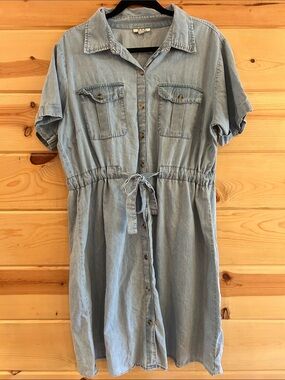 MPH Collection Light Wash Denim Shirt Dress, Size 1X